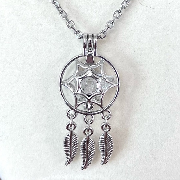 Silver Herkimer Diamond Quartz Crystal Boho Dreamcatcher Pendant Necklace - Picture 3 of 6
